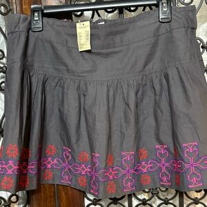 American Eagle Outfitters Gray Mini Skirt with Pink and Purple Embroidery